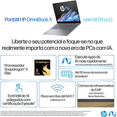 Computador Portátil HP OmniBook X 14-fe0002np | 14  | Snapdragon® X Elite X1E-78-100 | 32GB | 1TB SSD Online